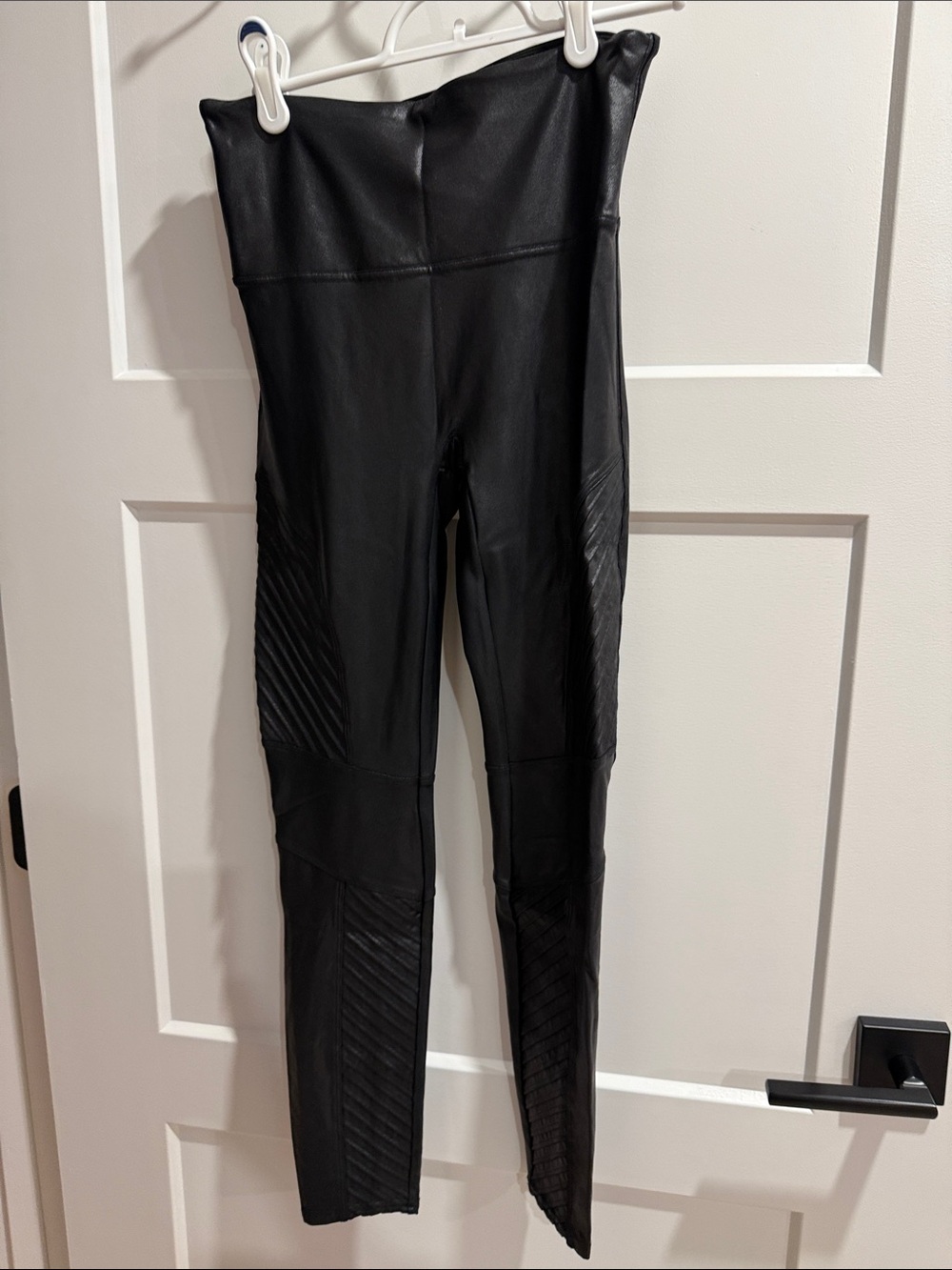 SPANX Black Faux Leather Moto-Style Leggings